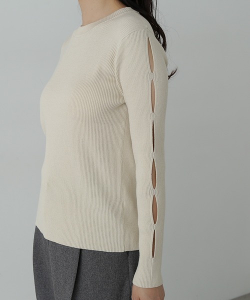 N.（N. Natural Beauty Basic）（エヌエヌナチュラルビューティーベーシック）の「◆スリーブデザインリブニット（ニット/セーター・レディース・ライトグリーン/オフホワイト/チャコールグレー・MEDIUM）」の18枚目の写真