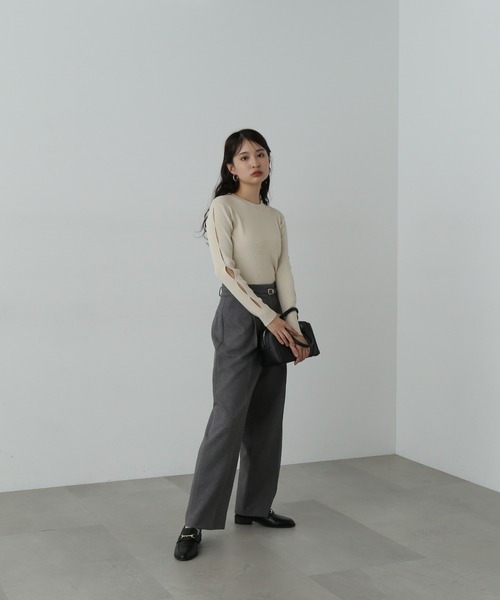 N.（N. Natural Beauty Basic）（エヌエヌナチュラルビューティーベーシック）の「◆スリーブデザインリブニット（ニット/セーター・レディース・ライトグリーン/オフホワイト/チャコールグレー・MEDIUM）」の19枚目の写真