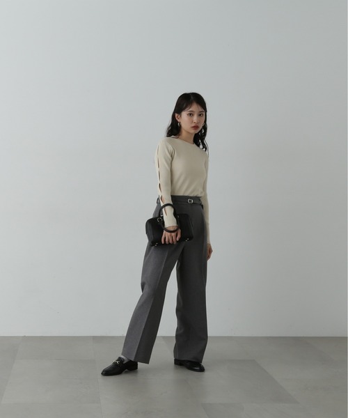 N.（N. Natural Beauty Basic）（エヌエヌナチュラルビューティーベーシック）の「◆スリーブデザインリブニット（ニット/セーター・レディース・ライトグリーン/オフホワイト/チャコールグレー・MEDIUM）」の20枚目の写真