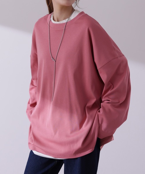 HUG.U(ハグユー)の「ロンT「究極ルーズ」(Tシャツ/カットソー・レディース・ベージュ/ダークグレー/ホワイト/ピンク/グリーン/ライトオリーブ/ライトブルー/ブラック/グレー・FREE)」の9枚目の写真