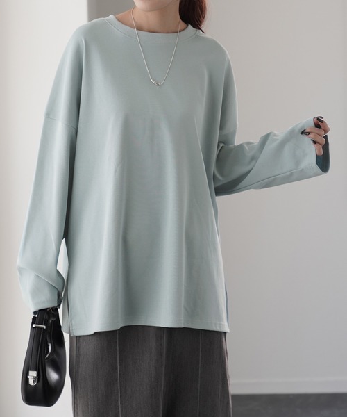 HUG.U(ハグユー)の「ロンT「究極ルーズ」(Tシャツ/カットソー・レディース・ベージュ/ダークグレー/ホワイト/ピンク/グリーン/ライトオリーブ/ライトブルー/ブラック/グレー・FREE)」の8枚目の写真