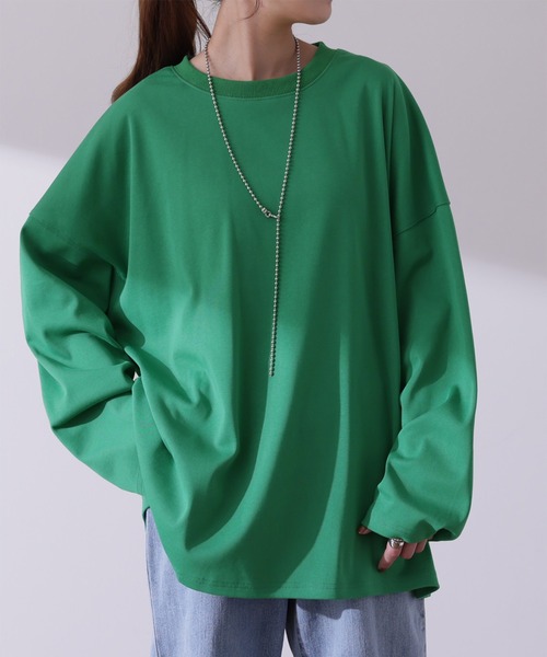 HUG.U(ハグユー)の「ロンT「究極ルーズ」(Tシャツ/カットソー・レディース・ベージュ/ダークグレー/ホワイト/ピンク/グリーン/ライトオリーブ/ライトブルー/ブラック/グレー・FREE)」の20枚目の写真