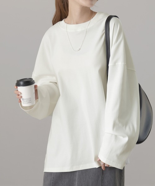 HUG.U(ハグユー)の「ロンT「究極ルーズ」(Tシャツ/カットソー・レディース・ベージュ/ダークグレー/ホワイト/ピンク/グリーン/ライトオリーブ/ライトブルー/ブラック/グレー・FREE)」の13枚目の写真