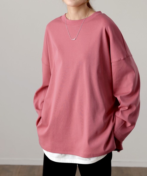 HUG.U(ハグユー)の「ロンT「究極ルーズ」(Tシャツ/カットソー・レディース・ベージュ/ダークグレー/ホワイト/ピンク/グリーン/ライトオリーブ/ライトブルー/ブラック/グレー・FREE)」の18枚目の写真