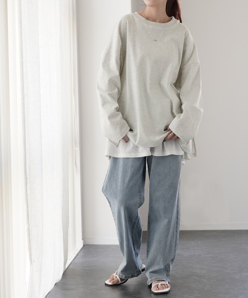 HUG.U(ハグユー)の「ロンT「究極ルーズ」(Tシャツ/カットソー・レディース・ベージュ/ダークグレー/ホワイト/ピンク/グリーン/ライトオリーブ/ライトブルー/ブラック/グレー・FREE)」の22枚目の写真