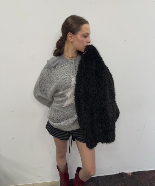 SHAGGIE(シャギー)の「スター柄シアールーズオフショルオーバーニット(ニット/セーター・レディース・ボルドー/ベージュ/グレー/ライトグレー/ピンク/イエロー・FREE)」の21枚目の写真