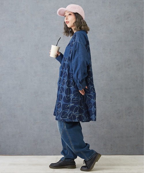 CUBE SUGAR(キューブシュガー)の「5.5オンスデニムプリント切替シャツワンピース(シャツワンピース・レディース・ネイビー系3/ネイビー系1/ブラック系・M)」の11枚目の写真