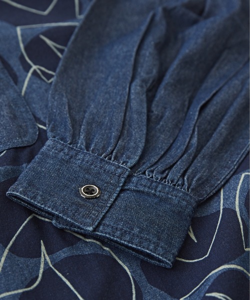 CUBE SUGAR(キューブシュガー)の「5.5オンスデニムプリント切替シャツワンピース(シャツワンピース・レディース・ネイビー系3/ネイビー系1/ブラック系・M)」の5枚目の写真