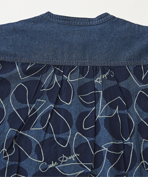 CUBE SUGAR(キューブシュガー)の「5.5オンスデニムプリント切替シャツワンピース(シャツワンピース・レディース・ネイビー系3/ネイビー系1/ブラック系・M)」の6枚目の写真