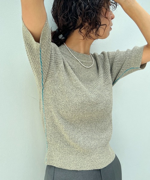 透かし編みハーフスリーブニットトップス（ニット/セーター）｜y/m（イム）