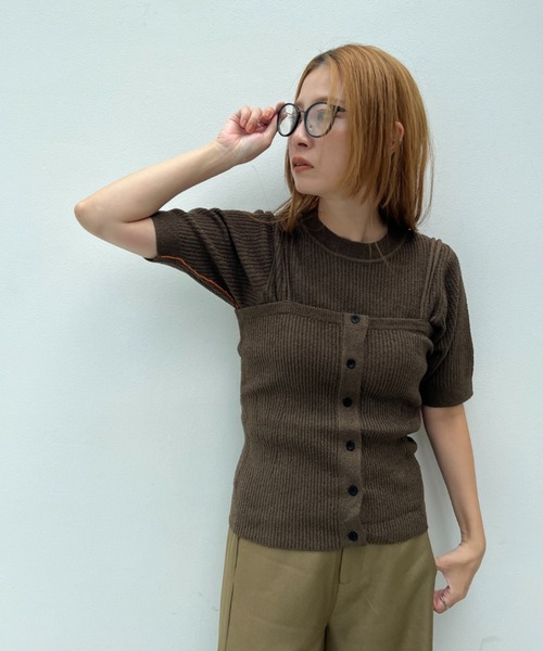 透かし編みハーフスリーブニットトップス（ニット/セーター）｜y/m（イム）