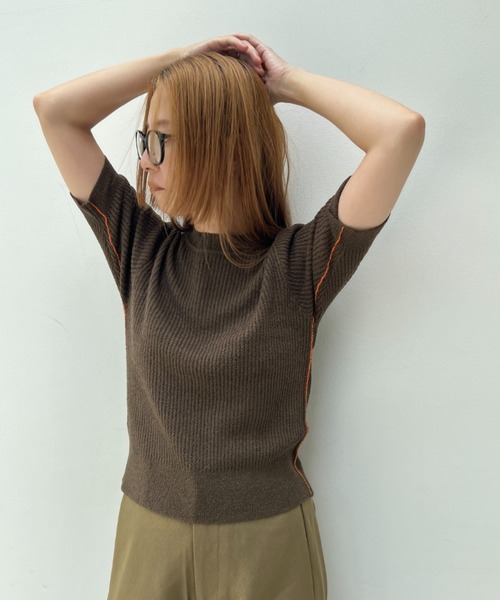 透かし編みハーフスリーブニットトップス（ニット/セーター）｜y/m（イム）