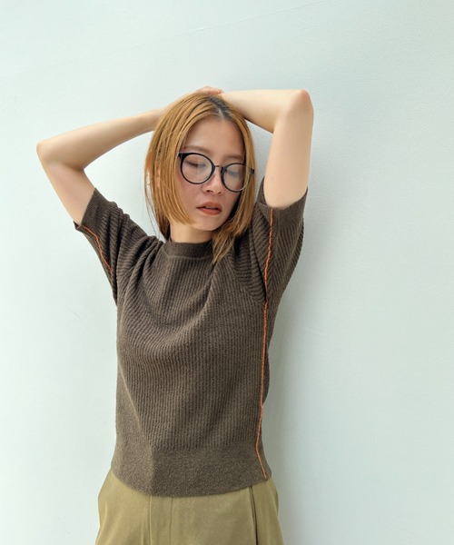 透かし編みハーフスリーブニットトップス（ニット/セーター）｜y/m（イム）