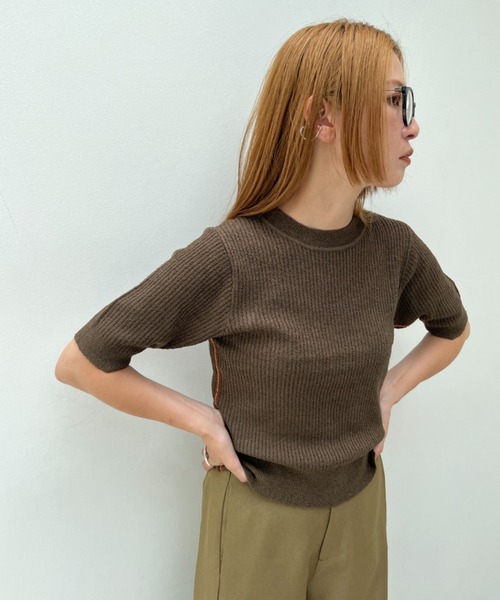 透かし編みハーフスリーブニットトップス（ニット/セーター）｜y/m（イム）
