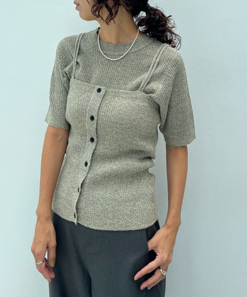 透かし編みハーフスリーブニットトップス（ニット/セーター）｜y/m（イム）