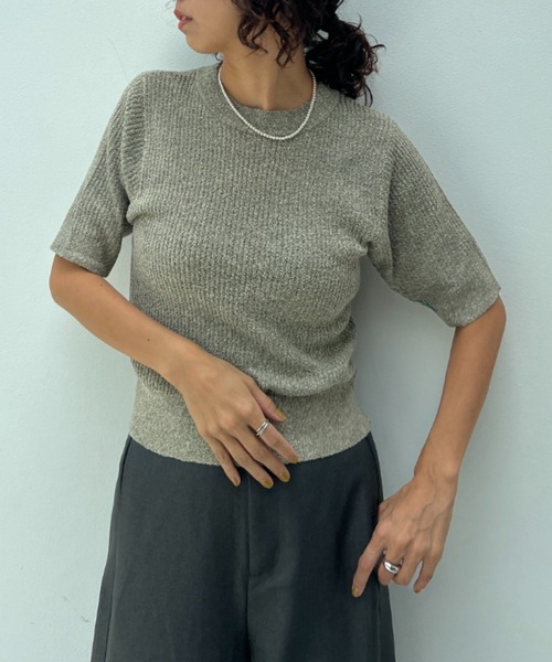 透かし編みハーフスリーブニットトップス（ニット/セーター）｜y/m（イム）