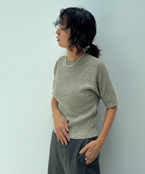 透かし編みハーフスリーブニットトップス（ニット/セーター）｜y/m（イム）