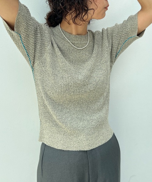 透かし編みハーフスリーブニットトップス（ニット/セーター）｜y/m（イム）