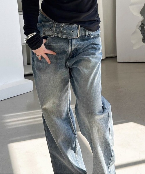 Twinkle;pm(トゥインクルピーエム)の「ワイドデニムジーンズ(デニムパンツ・レディース・インディゴブルー・MEDIUM/LARGE)」の4枚目の写真