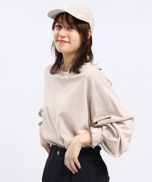 GLOBAL WORK Smile Seed Store（グローバルワーク スマイルシードストア）の「コットンタックパフスリーブＴシャツ/118565（Tシャツ/カットソー・レディース・ホワイト×ブラック/オフホワイト/グレイッシュベージュ/ブラック・X-LARGE/SMALL/LARGE/MEDIUM）」の4枚目の写真