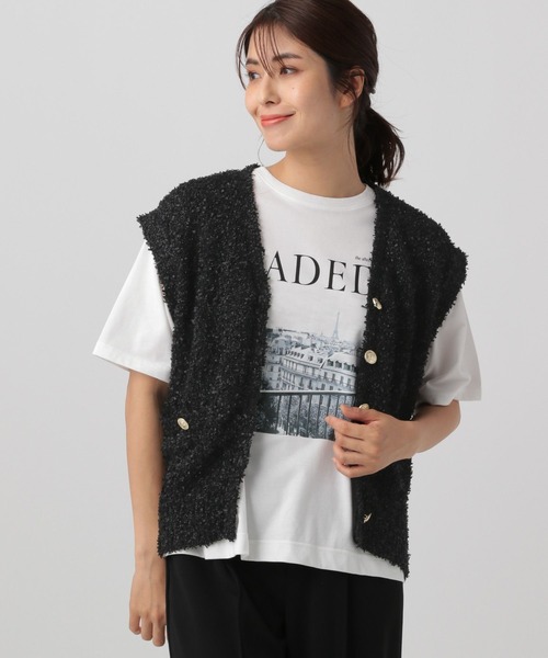 Elura(エルーラ)の「ニットツイードベスト/130788(ベスト・レディース・ブラック/ライトグレー・FREE)」の1枚目の写真
