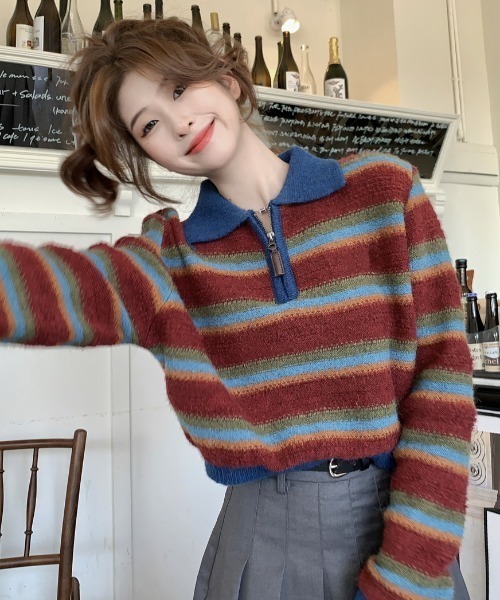 セール】ハーフジッパークロップセーター（ニット/セーター