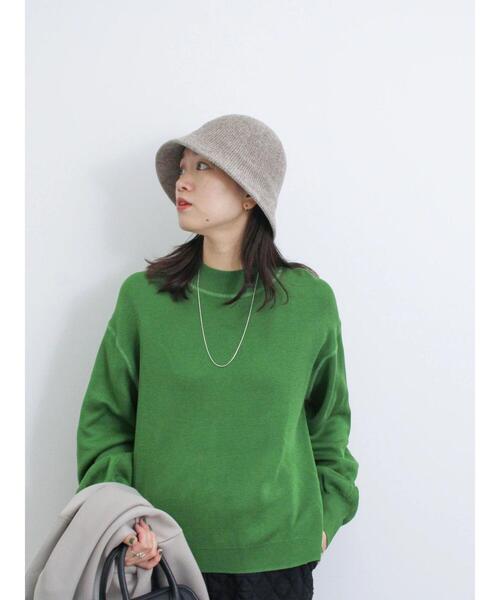 Samansa Mos2 blue（サマンサモスモスブルー）の「モックネックプルオーバー（ニット/セーター・レディース・ライトベージュ/グリーン/ブラック・F）」の3枚目の写真