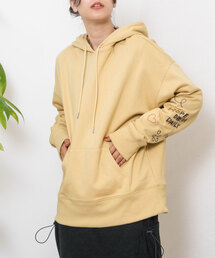 イラスト刺繍袖スウェットパーカー