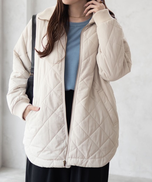 NAVY(ネイビー)の「【軽量 撥水】nAvy 裏フリース キルトブルゾン アウター(ブルゾン・レディース・ブラック/アイボリー/ベージュ・L/M)」の4枚目の写真