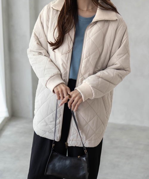 NAVY(ネイビー)の「【軽量 撥水】nAvy 裏フリース キルトブルゾン アウター(ブルゾン・レディース・ブラック/アイボリー/ベージュ・L/M)」の5枚目の写真