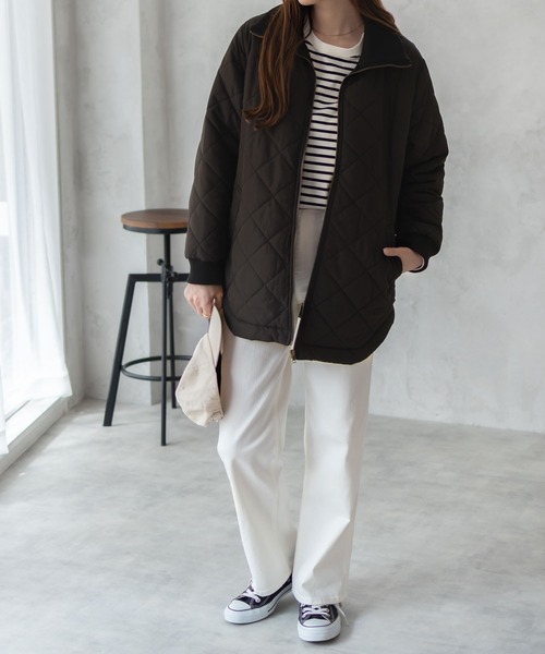 NAVY(ネイビー)の「【軽量 撥水】nAvy 裏フリース キルトブルゾン アウター(ブルゾン・レディース・ブラック/アイボリー/ベージュ・L/M)」の13枚目の写真