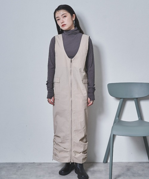 tarin arin(タリンアリン)の「【150㎝前後の小柄さんサイズ】ドロストカーゴワンピース(ワンピース・レディース・ベージュ/チャコールグレー/カーキ・S/M)」の4枚目の写真