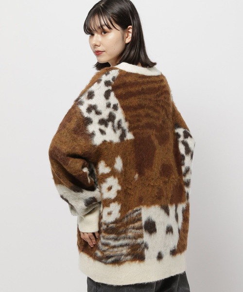 niko and（ニコアンド）の「レオパードフラワーMIXカーディガン