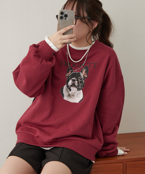 continuer de NICE CLAUP(コンティニューデナイスクラップ)の「フレンチブル絵画裏起毛スウェット(スウェット・レディース・レッド/アイボリー/トップグレー/スミクロ・FREE)」の4枚目の写真