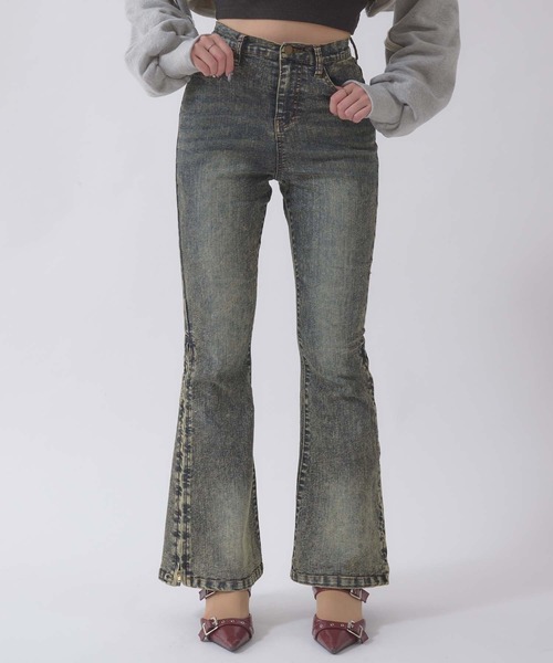 やりたいことはできてません　FLARE DENIM/サイドジップパンツ セール】SIDE ZIP FLARE DENIM / サイドジップフレアデニム
