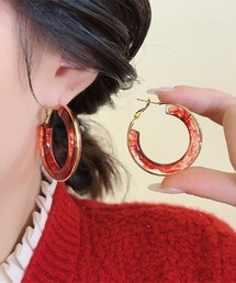 デザインフープピアス レッド×ゴールド