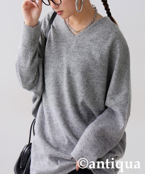 antiqua(アンティカ)の「Vネックニット(ニット/セーター・レディース・ダークグレー/グレー・ONESIZE)」の18枚目の写真