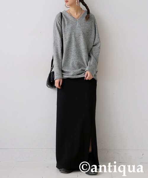antiqua(アンティカ)の「Vネックニット(ニット/セーター・レディース・ダークグレー/グレー・ONESIZE)」の19枚目の写真