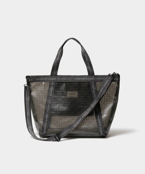 plaid vinyl logo poach（plaid vinyl logo tape bag L