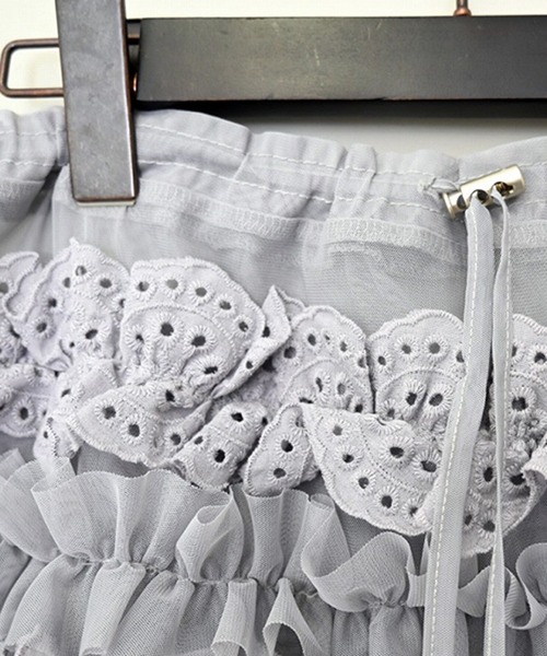 STYLEBLOCK（スタイルブロック）の「チュール×レースレイヤードフリルミニスカート（スカート・レディース・ブラック/グレー/ホワイト・M）」の6枚目の写真