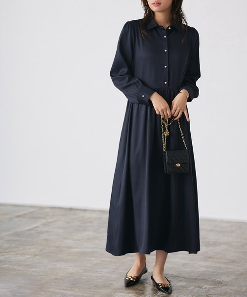Pierrot(ピエロ)の「パールボタンシャツワンピース(シャツワンピース・レディース・ブラック/ネイビー・M/PM)」の3枚目の写真