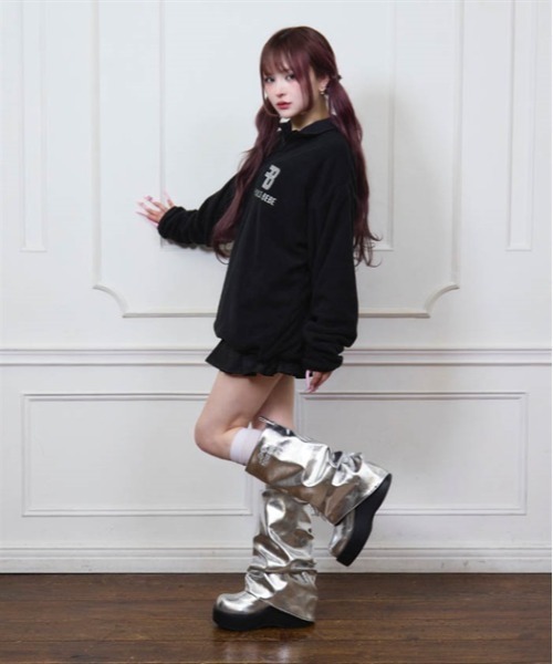 FickleBebe(フィクルベベ)の「FBギャザーロングブーツ(ブーツ・レディース・シルバー/ブラック・MEDIUM/LARGE)」の9枚目の写真