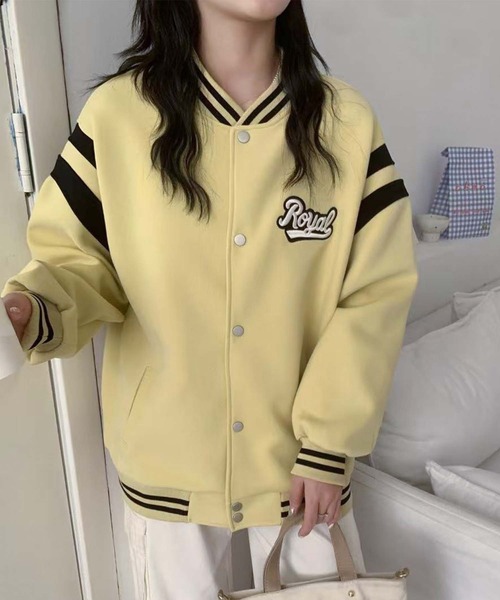 aimoha（アイモハ）の「ロゴ刺繍デザインスタジャン（スタジャン・レディース・ライトグレー/ブラック/イエロー/ベージュ・FREE）」の7枚目の写真