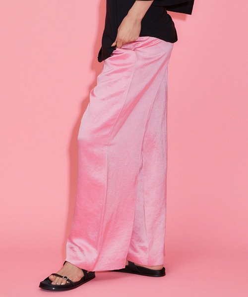 THINGS THAT MATTER（シングス ザット マター）の「TRIACETATE LINEN WIDE PANTS / トリアセテートリネンワイドパンツ（その他パンツ・レディース・イエロー/ブラック/ピンク・2/1）」の3枚目の写真