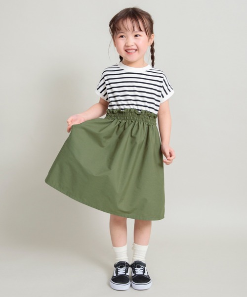 DRC branshes（ディーアールシーブランシェス）の「【WEB限定/DRC】ウエスト切替ドッキング半袖ワンピース（ワンピース・キッズ・ブラック/ベージュ/カーキオリーブ・110/120/130/140/150）」の3枚目の写真