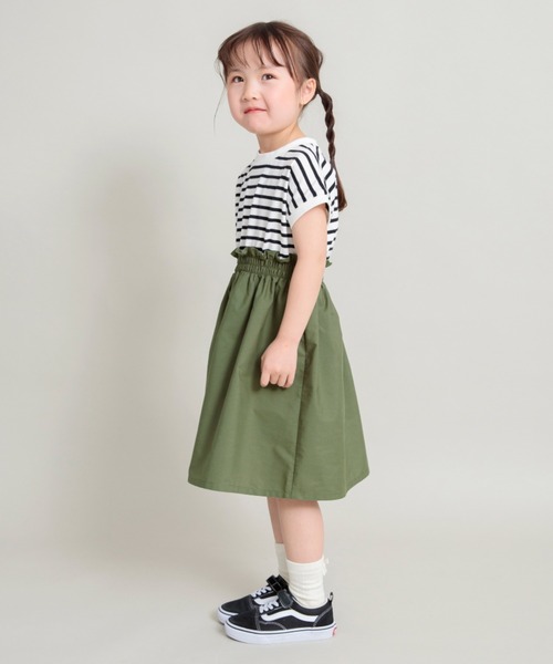 DRC branshes（ディーアールシーブランシェス）の「【WEB限定/DRC】ウエスト切替ドッキング半袖ワンピース（ワンピース・キッズ・ブラック/ベージュ/カーキオリーブ・110/120/130/140/150）」の5枚目の写真