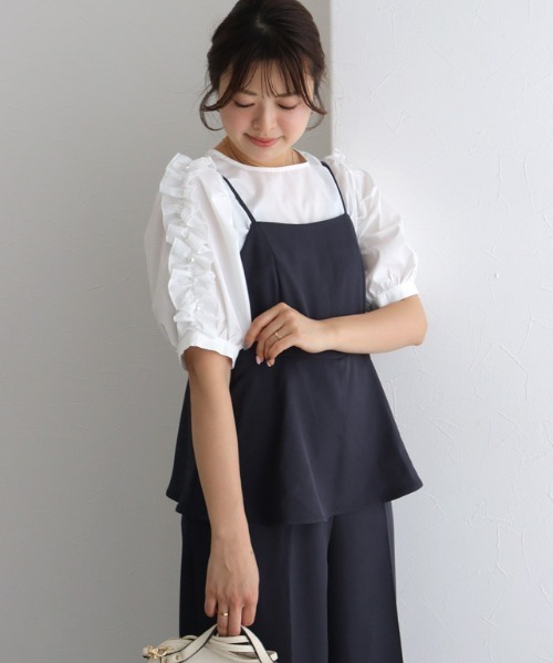 Pierrot（ピエロ）の「ペプラムオールインワン（つなぎ/オールインワン・レディース・ネイビー/ベージュ・PM/M/L）」の4枚目の写真