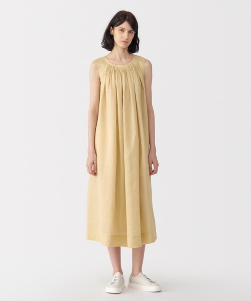 MUJI Labo（ムジラボ）の「〔MUJI Labo〕婦人　ラミーノースリーブタックワンピース（ワンピース・レディース・イエロー系/ブラック・M/S/XL/L）」の2枚目の写真
