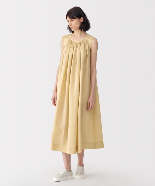 新品 今季MUJILabo無印良品 ラミーノースリーブタックワンピースMイエロー MUJI Labo〕婦人 ラミーノースリーブタックワンピース