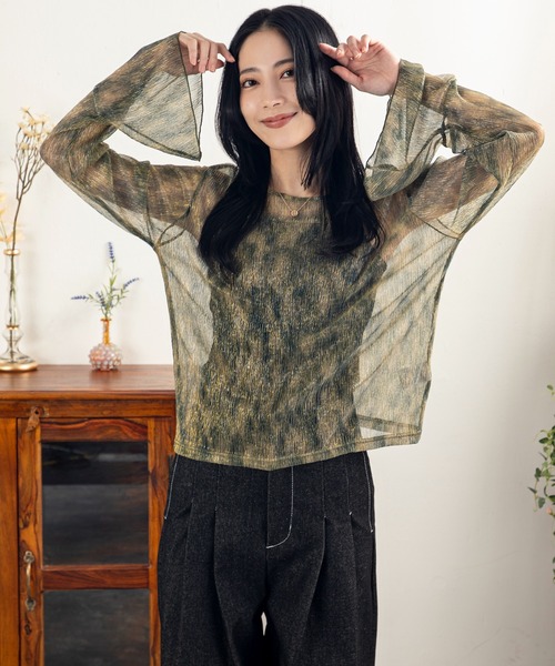 MILLION CARATS（ミリオンカラッツ）の「華やかさを纏う！大人の余裕を感じるシアー×ラメのニュアンストップス（シャツ/ブラウス・レディース・ブラック/グリーン/ブラウン/ベージュ・FREE）」の5枚目の写真